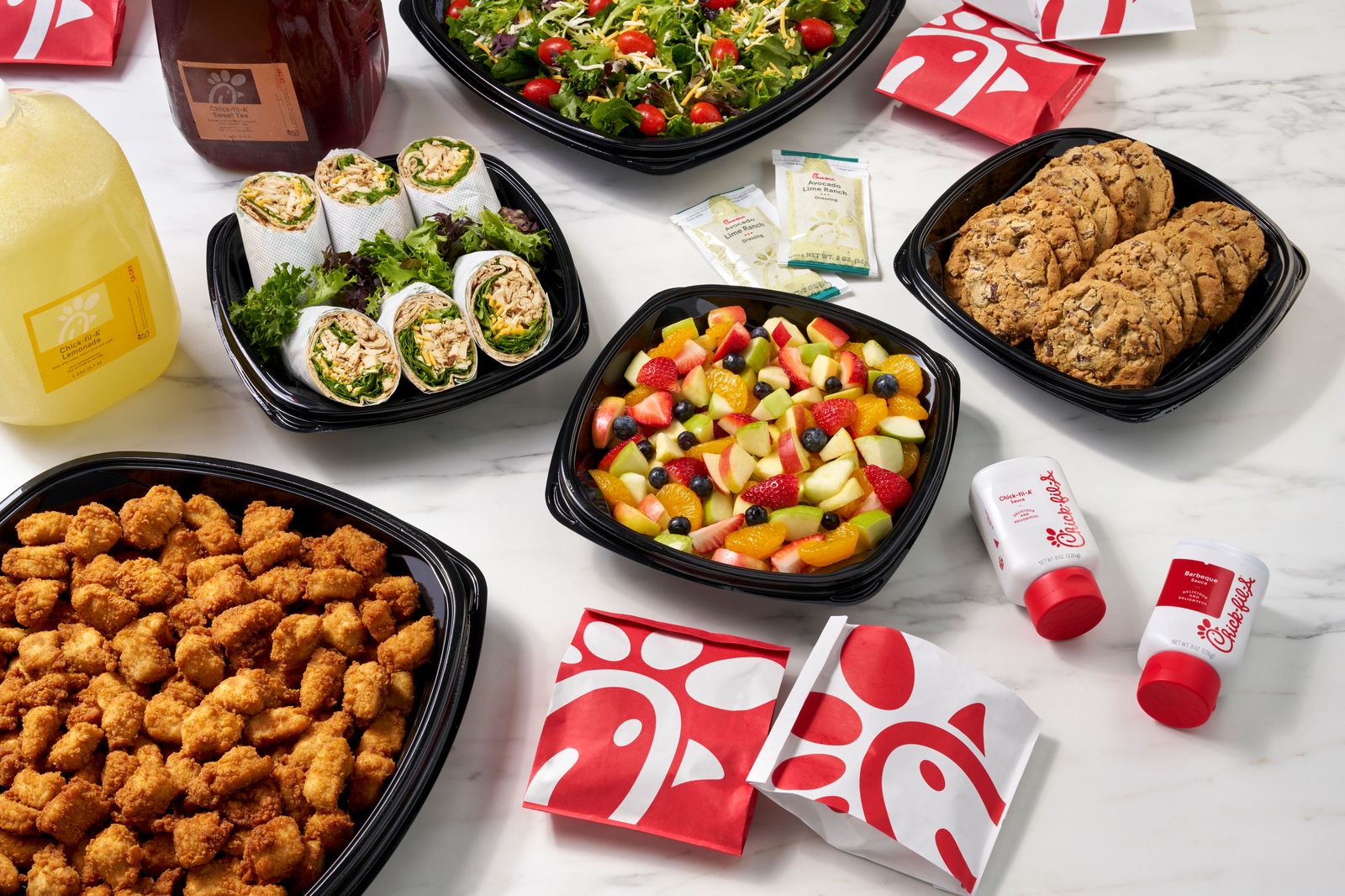 Catering trays for an office lunch